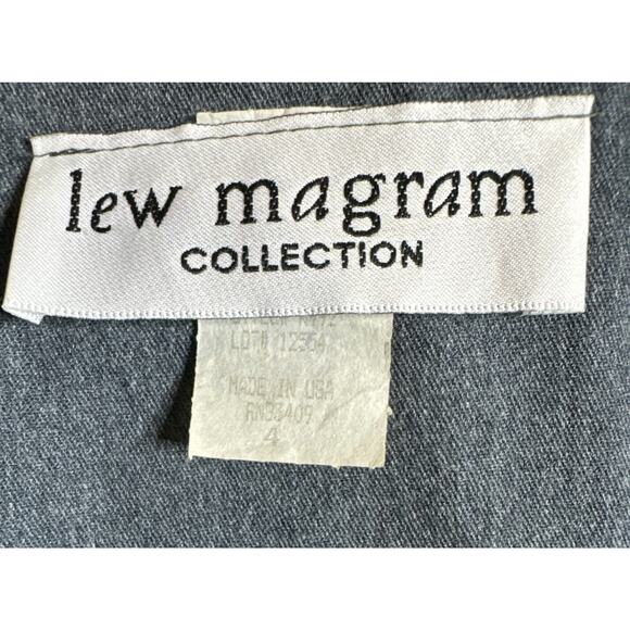 Vintage 80s LEW MAGRAM Blue Gray Double Breasted Blazer Jacket Coat Suit USA 4 - Picture 3 of 9